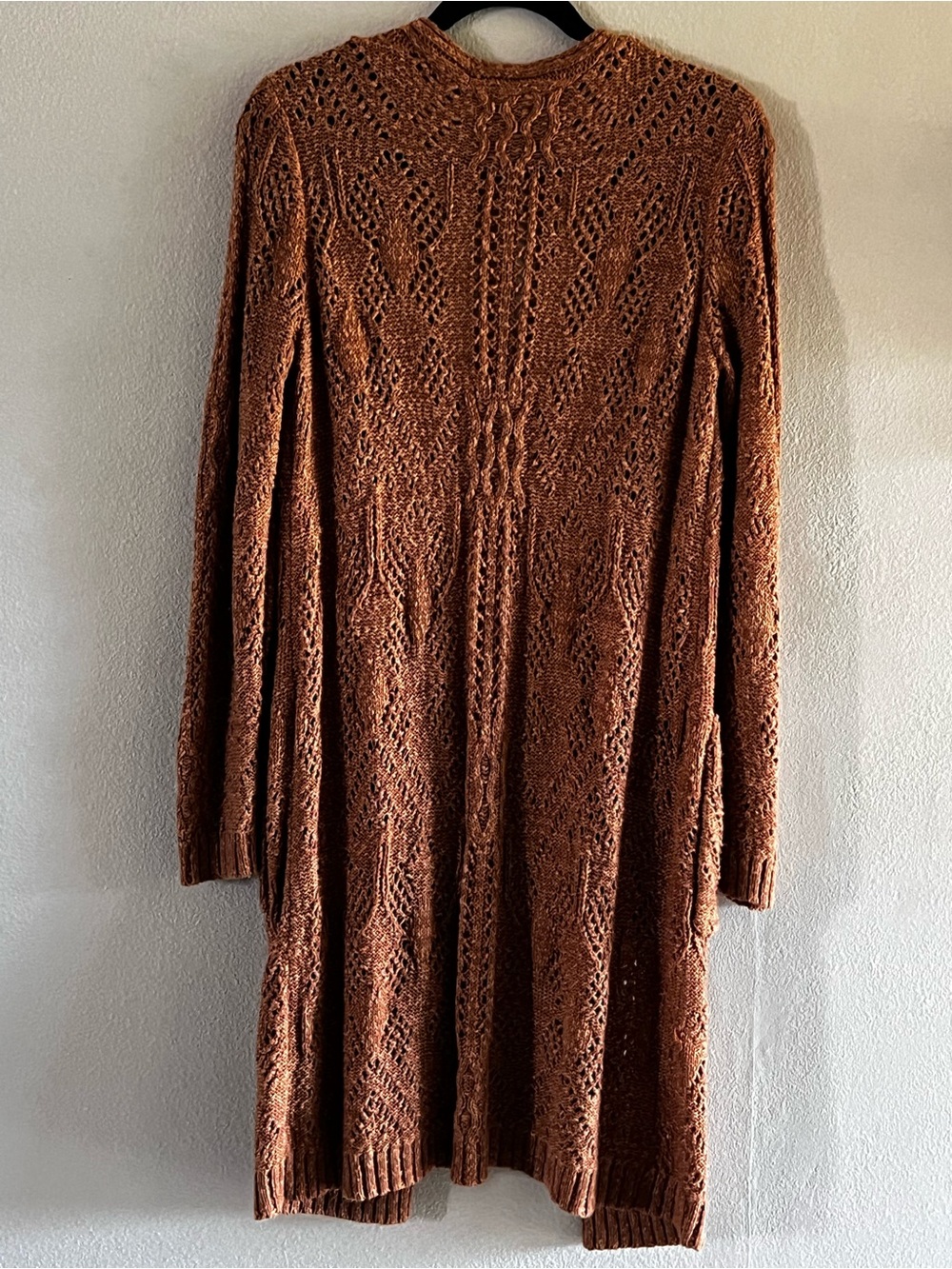 Open-Front Cable Knit Long Cardigan Sweater - Rust Carmel brown - Picture 2 of 4